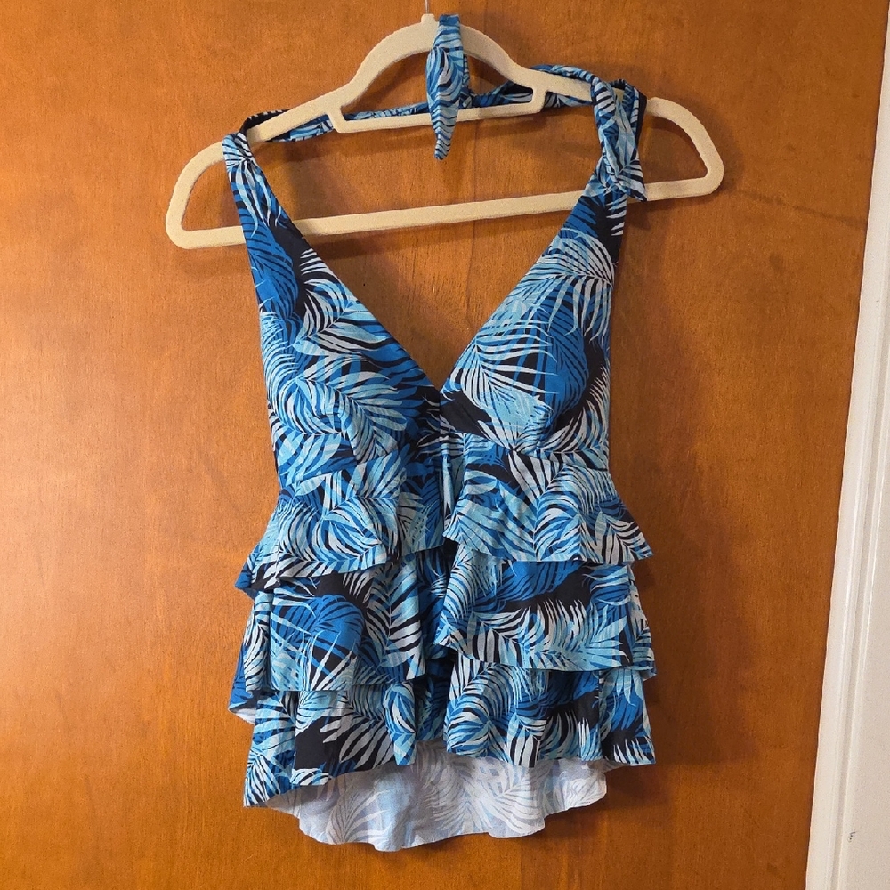 Time and Tru Blue Leaf Print Swimsuit